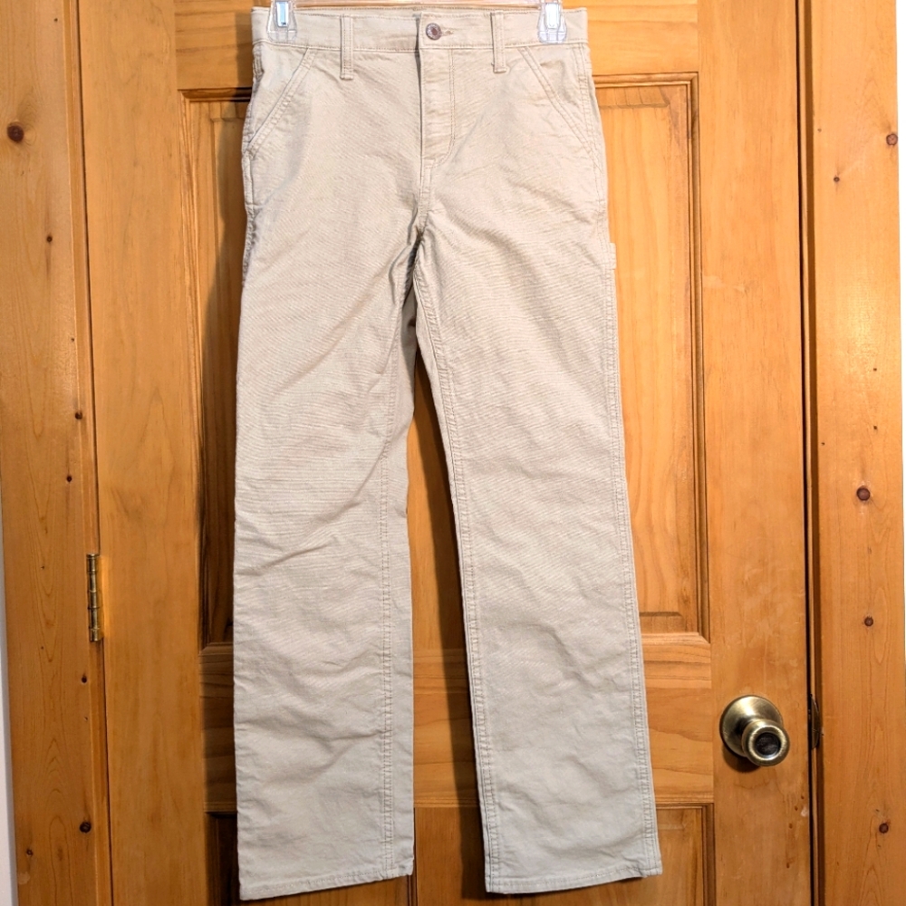 Old Navy Boy's Carpenter Pants 12 Khakis Beige Straight Leg Built In Tough Flex